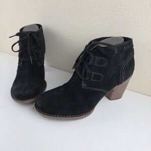 Clarks Artisan Carleta Lyon Black Suede Leather Lace Up Ankle Boots Wmns Sz 9 M